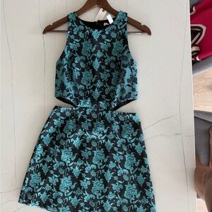 Floral Cutout Dress - Black and Blue